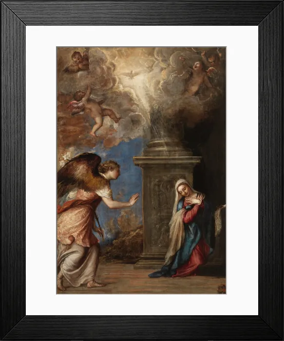 Framed Print : The Annunciation, 1557. Creator: Titian (1488-1576) Framed Print : The Annunciation, 1557. Creator: Titian (1488-1576)