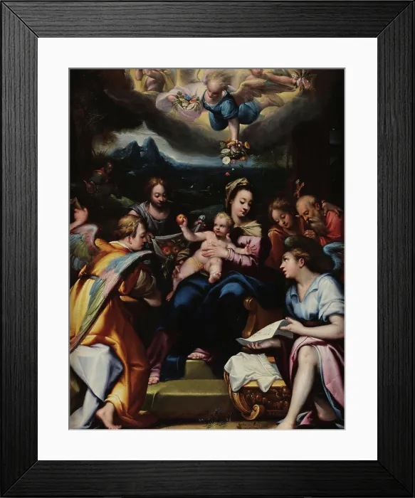 Framed Print : Holy Family with Angels and Saints, c1600. Creator: Calvaert, Denys (ca 1540-1619) Framed Print : Holy Family with Angels and Saints, c1600. Creator: Calvaert, Denys (ca 1540-1619)