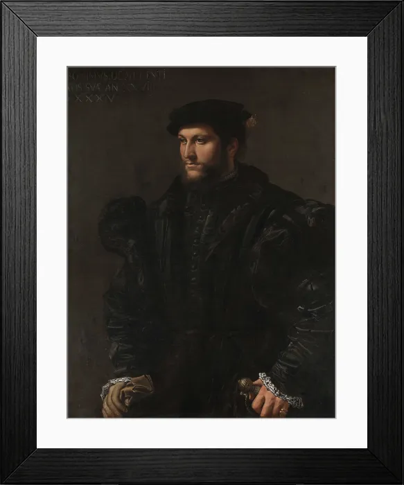 Framed Print : Portrait of a Gentleman in Black (Girolamo de Vincenti?), 1535. Creator: Girolamo da Carpi (Girolamo Sellari) (1501-1556) Framed Print : Portrait of a Gentleman in Black (Girolamo de Vincenti?), 1535. Creator: Girolamo da Carpi (Girolamo Sellari) (1501-1556)