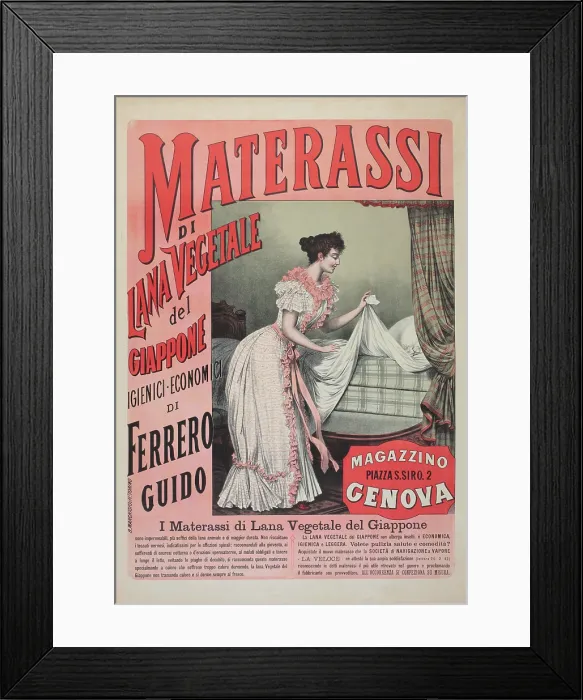 Framed Print : Advertising of mattress made from Japanese vegetable wool, 1900s-1910s. Creator: Dalsani (Giorgio Ansaldi) (1844-1922) Framed Print : Advertising of mattress made from Japanese vegetable wool, 1900s-1910s. Creator: Dalsani (Giorgio Ansaldi) (1844-1922)