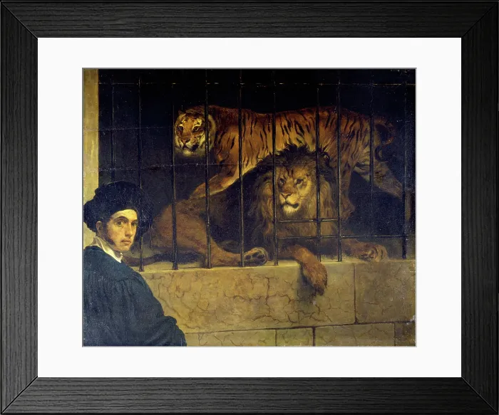 Framed Print : Self-portrait with Tiger and Lion, 1831. Creator: Hayez, Francesco (1791-1882) Framed Print : Self-portrait with Tiger and Lion, 1831. Creator: Hayez, Francesco (1791-1882)