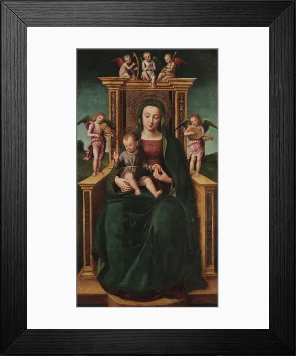 Framed Print : Enthroned Madonna with Child and Angels, 1510-1515. Creator: Brea, Ludovico (Louis) (c. 1450-c. 1523) Framed Print : Enthroned Madonna with Child and Angels, 1510-1515. Creator: Brea, Ludovico (Louis) (c. 1450-c. 1523)