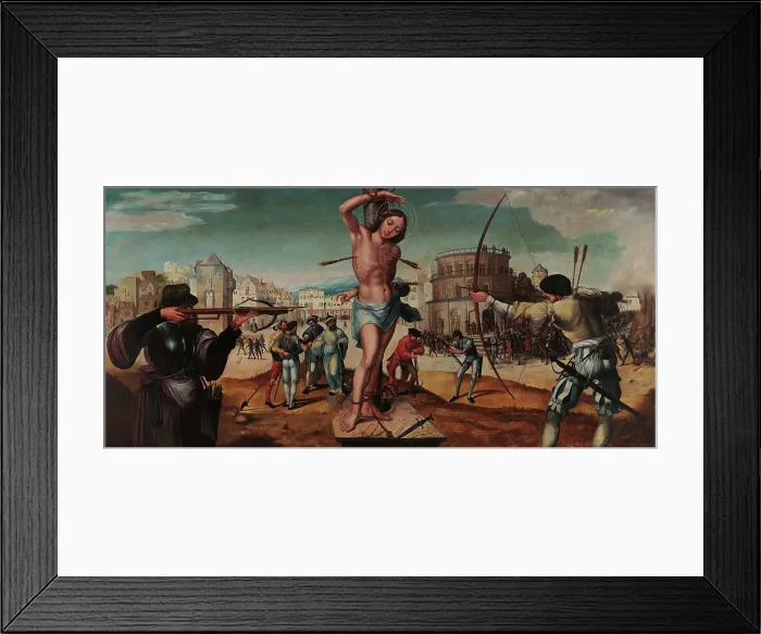 Framed Print : The Martyrdom of Saint Sebastian. Creator: Lopes, Gregorio (c. 1490-1550) Framed Print : The Martyrdom of Saint Sebastian. Creator: Lopes, Gregorio (c. 1490-1550)