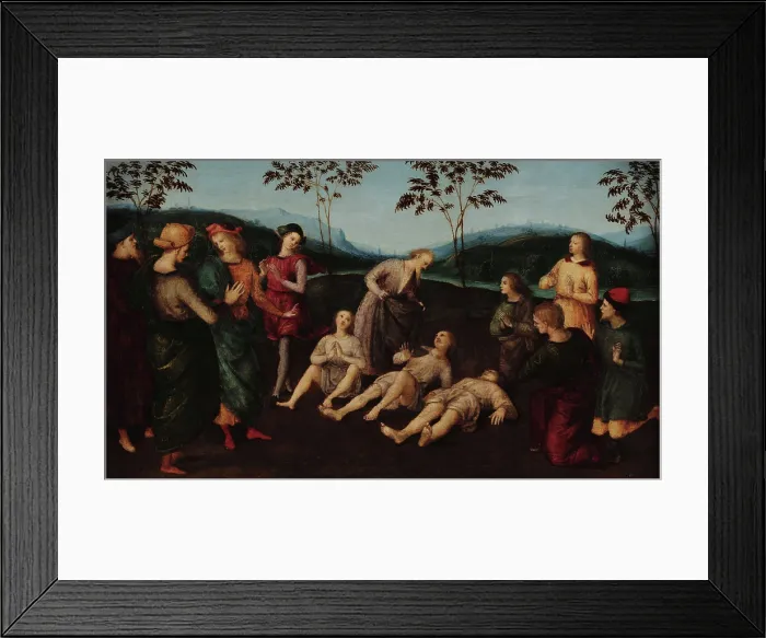 Framed Print : The miracle of Saint Eusebius of Cremona: Eusebius of Cremona raising Three Men from... c1502-1503. Creator: Raphael (Raffaello Sanzio da Urbino) (1483-1520) Framed Print : The miracle of Saint Eusebius of Cremona: Eusebius of Cremona raising Three Men from... c1502-1503. Creator: Raphael (Raffaello Sanzio da Urbino) (1483-1520)