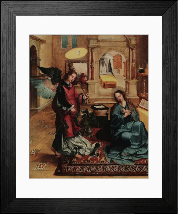 Framed Print : The Annunciation (from the Convento de Santos-o-Novo Altarpiece), c1535-1540. Creator: Lopes, Gregorio (c. 1490-1550) Framed Print : The Annunciation (from the Convento de Santos-o-Novo Altarpiece), c1535-1540. Creator: Lopes, Gregorio (c. 1490-1550)