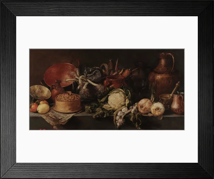 Framed Print : Still life with vegetables and kitchen utensils. Creator: Pereda y Salgado, Antonio, de (1611-1678) Framed Print : Still life with vegetables and kitchen utensils. Creator: Pereda y Salgado, Antonio, de (1611-1678)
