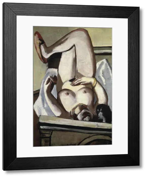 Framed Print : Female Nude with a Dog, 1927. Creator: Beckmann, Max (1884-1950) Framed Print : Female Nude with a Dog, 1927. Creator: Beckmann, Max (1884-1950)