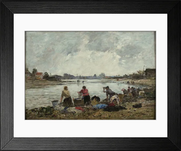 Framed Print : Washerwomen on the banks of the Touques, 1890. Creator: Boudin, Eugene-Louis (1824-1898) Framed Print : Washerwomen on the banks of the Touques, 1890. Creator: Boudin, Eugene-Louis (1824-1898)