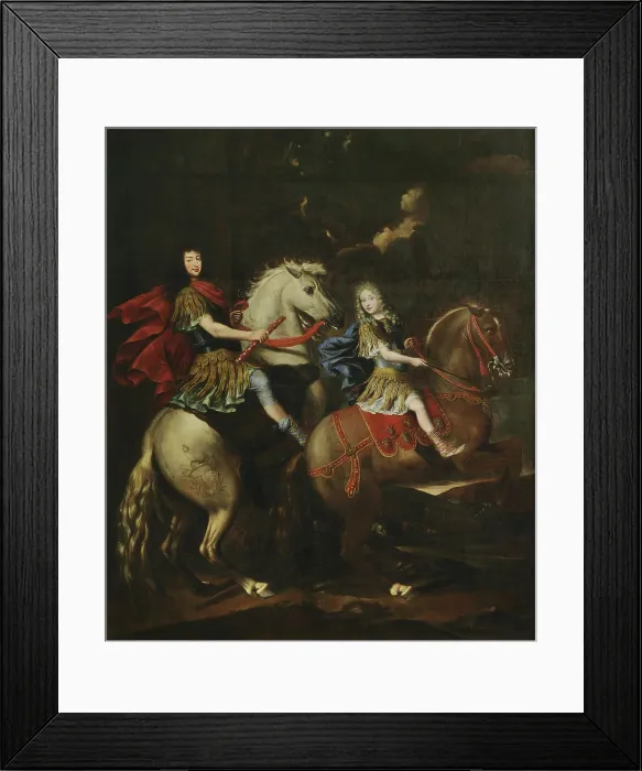 Framed Print : Equestrian portrait of Charles Emmanuel II of Savoy (1634-1675) with his son Victor... c1675. Creator: Brambilla, Giovanni Battista (active 1770) Framed Print : Equestrian portrait of Charles Emmanuel II of Savoy (1634-1675) with his son Victor... c1675. Creator: Brambilla, Giovanni Battista (active 1770)