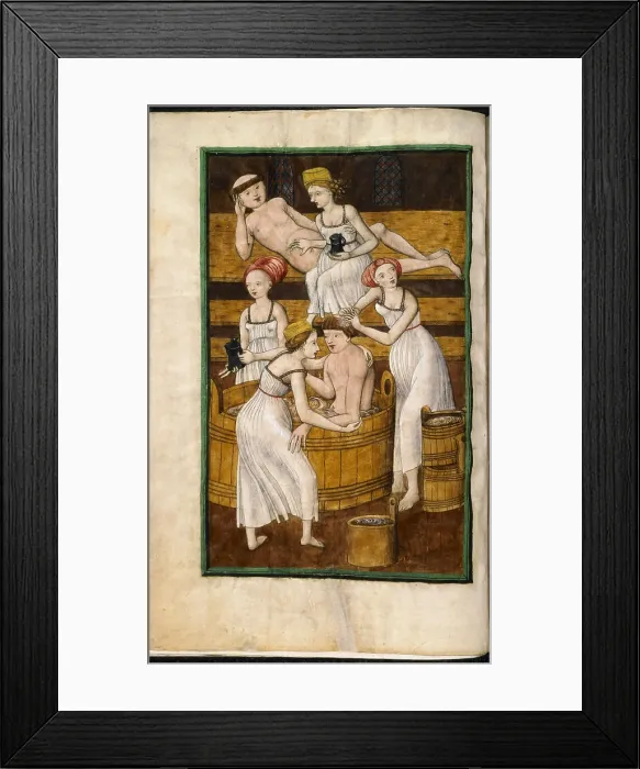 Framed Print : Bath. Miniature from The Jensky Codex, c1500. Creator: Zmilely, Janicek (active Early 16th cen.) Framed Print : Bath. Miniature from The Jensky Codex, c1500. Creator: Zmilely, Janicek (active Early 16th cen.)