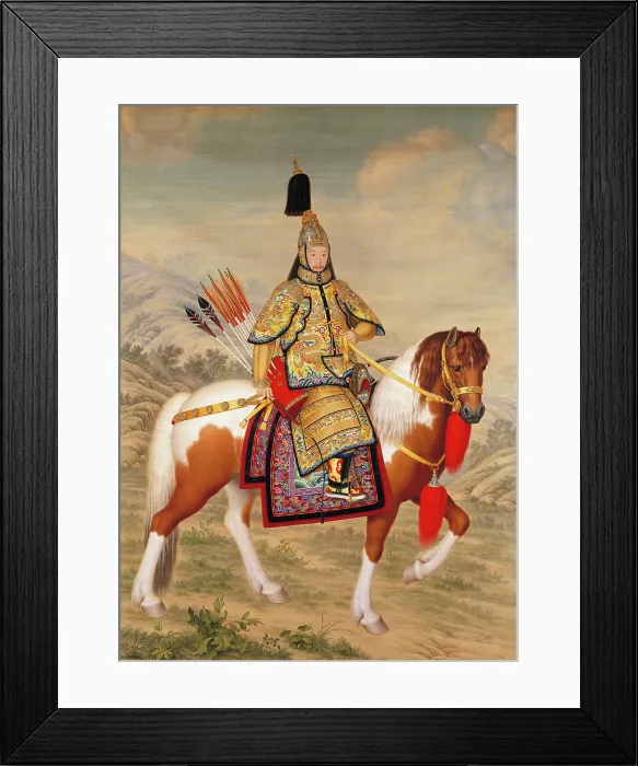 Framed Print : The Qianlong Emperor in Ceremonial Armor on Horseback. Creator: Castiglione, Giuseppe (1688-1766) Framed Print : The Qianlong Emperor in Ceremonial Armor on Horseback. Creator: Castiglione, Giuseppe (1688-1766)