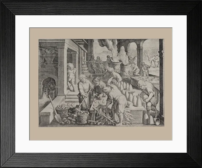 Framed Print : The first sugar refinery in Antwerp, Early 17th century. Creator: Galle, Theodor (1571-1633) Framed Print : The first sugar refinery in Antwerp, Early 17th century. Creator: Galle, Theodor (1571-1633)