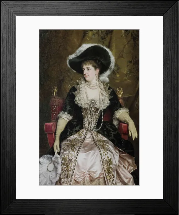 Framed Print : Portrait of Queen Margherita of Italy (1851-1926), with a feathered hat, 1884. Creator: Gordigiani, Michele (1835-1909) Framed Print : Portrait of Queen Margherita of Italy (1851-1926), with a feathered hat, 1884. Creator: Gordigiani, Michele (1835-1909)