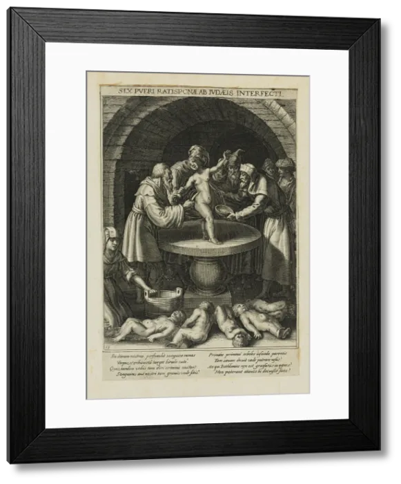 Framed Print : Six Children Killed in Regensburg, from Bavaria Sancta, 1627. Creator: Sadeler, Raphael, the Younger (1584-1632) Framed Print : Six Children Killed in Regensburg, from Bavaria Sancta, 1627. Creator: Sadeler, Raphael, the Younger (1584-1632)