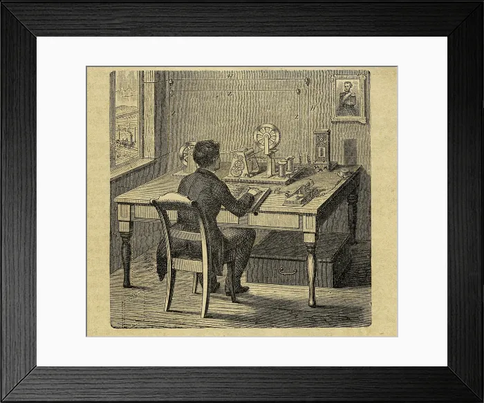 Framed Print : In a telegraph office, arrival of the dispatch, c1850. Creator: Anonymous Framed Print : In a telegraph office, arrival of the dispatch, c1850. Creator: Anonymous