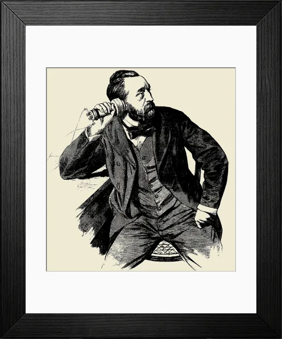 Framed Print : Heinrich von Stephan (1831-1897) on the phone, 1877. Creator: Anonymous Framed Print : Heinrich von Stephan (1831-1897) on the phone, 1877. Creator: Anonymous