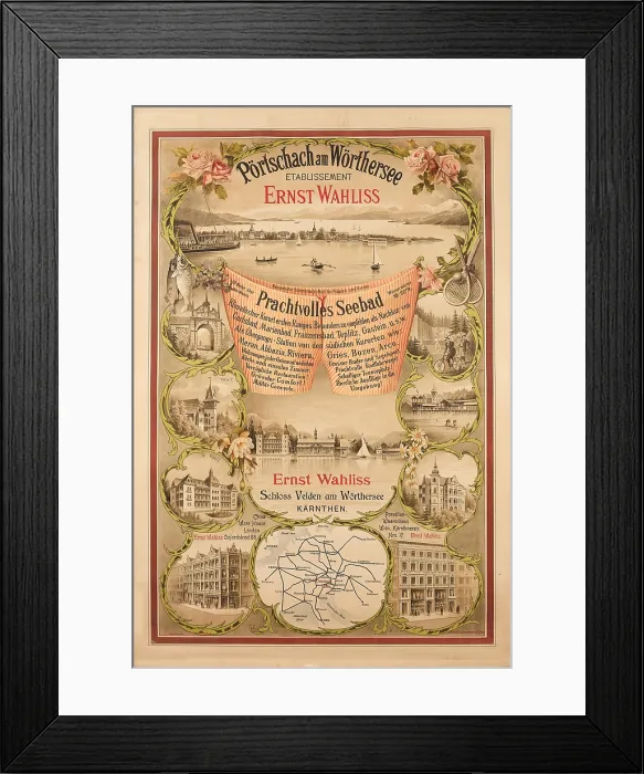Framed Print : Portschach am Wortersee - Etablissement Ernst Wahliss, 1898. Creator: Wahliss, Hans (1870-1900) Framed Print : Portschach am Wortersee - Etablissement Ernst Wahliss, 1898. Creator: Wahliss, Hans (1870-1900)