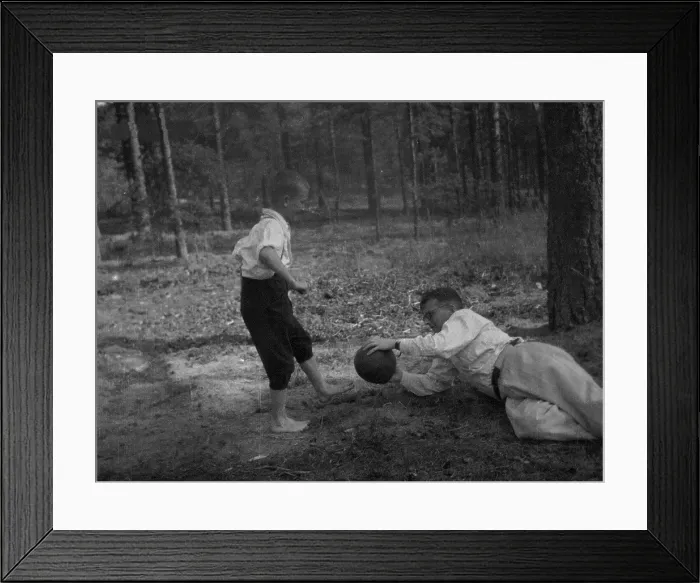 Framed Print : Dmitri Shostakovich plays football with his son Maxim in Komarovo, 1947. Creator: Varzar Shostakovich, Nina Vasilyevna (1909-1954) Framed Print : Dmitri Shostakovich plays football with his son Maxim in Komarovo, 1947. Creator: Varzar Shostakovich, Nina Vasilyevna (1909-1954)
