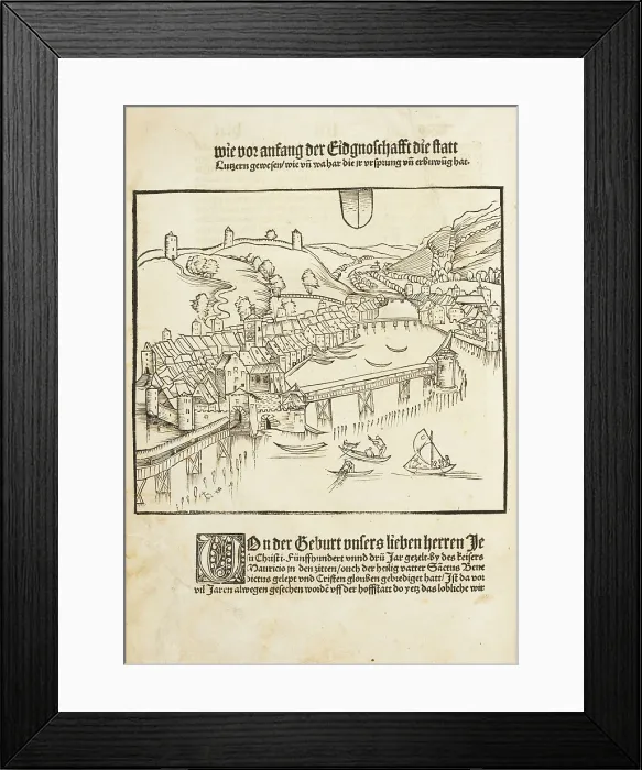 Framed Print : Detailed view of Lucerne. From Kronika by Petermann Etterlin, 1507. Creator: Master D.S. (active Early 16th cen.) Framed Print : Detailed view of Lucerne. From Kronika by Petermann Etterlin, 1507. Creator: Master D.S. (active Early 16th cen.)