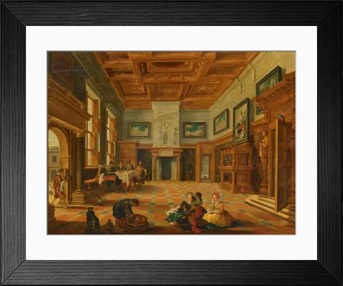 Framed Print : Interior with an elegant gathering, First Half of 17th century. Creator: Bassen, Bartholomeus Corneliszoon van (1590-1652) Framed Print : Interior with an elegant gathering, First Half of 17th century. Creator: Bassen, Bartholomeus Corneliszoon van (1590-1652)