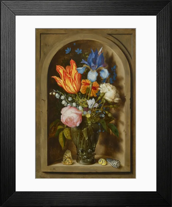 Framed Print : Bouquet of flowers in a Roemer glass set in a niche, c1620. Creator: Bosschaert, Ambrosius, the Elder (1573-1621) Framed Print : Bouquet of flowers in a Roemer glass set in a niche, c1620. Creator: Bosschaert, Ambrosius, the Elder (1573-1621)