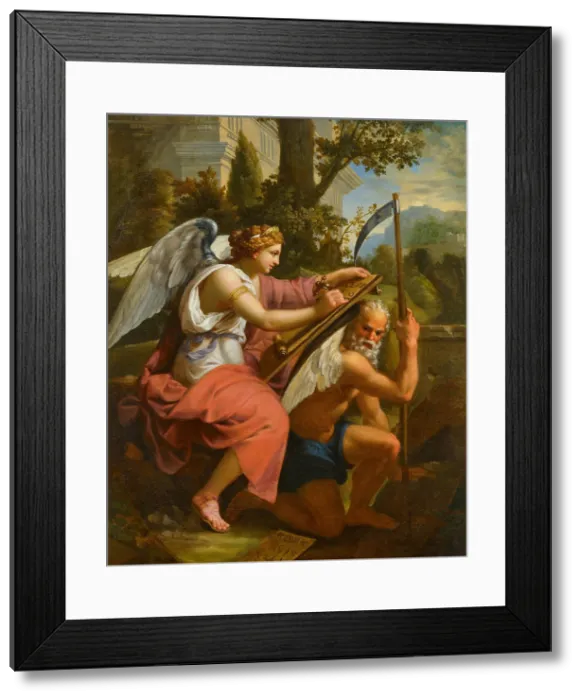 Framed Print : Allegory of history writing on the wings of time, 17th century. Creator: Errard, Charles, the Younger (before 1607-1689) Framed Print : Allegory of history writing on the wings of time, 17th century. Creator: Errard, Charles, the Younger (before 1607-1689)