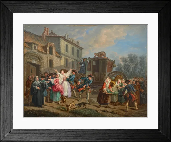 Framed Print : Parisian city scenes: arrest of prostitutes by the Provost Marshal and his guards, Mid 18th cent. Creator: Jeaurat, Etienne (1699-1789) Framed Print : Parisian city scenes: arrest of prostitutes by the Provost Marshal and his guards, Mid 18th cent. Creator: Jeaurat, Etienne (1699-1789)
