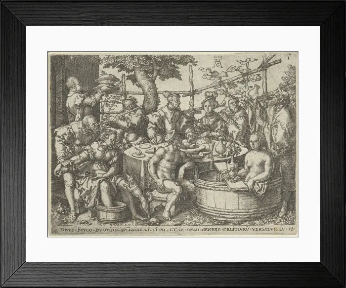 Framed Print : The Parable of the Rich Man and the Beggar Lazarus, 1554. Creator: Aldegrever, Heinrich (1502-1560) Framed Print : The Parable of the Rich Man and the Beggar Lazarus, 1554. Creator: Aldegrever, Heinrich (1502-1560)