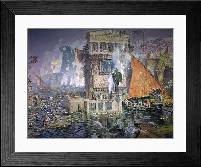 Framed Print : The Colossus of Rhodes, 1914. Creator: Munoz Degrain, Antonio (1840-1924) Framed Print : The Colossus of Rhodes, 1914. Creator: Munoz Degrain, Antonio (1840-1924)