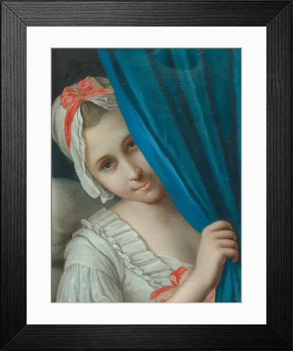 Framed Print : Girl peeking out from behind a curtain. Creator: Rotari, Pietro Antonio (1707-1762) Framed Print : Girl peeking out from behind a curtain. Creator: Rotari, Pietro Antonio (1707-1762)