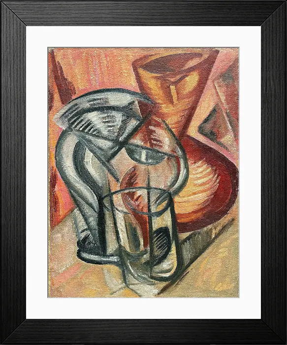 Framed Print : Ceramic vase and glass vessels, Early 1910s. Creator: Rozanova, Olga Vladimirovna (1886-1918) Framed Print : Ceramic vase and glass vessels, Early 1910s. Creator: Rozanova, Olga Vladimirovna (1886-1918)