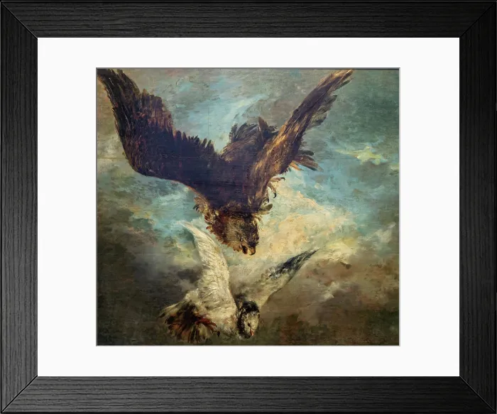 Framed Print : Falcon Attacking a Pigeon, 1844. Creator: Menzel, Adolph Friedrich, von (1815-1905) Framed Print : Falcon Attacking a Pigeon, 1844. Creator: Menzel, Adolph Friedrich, von (1815-1905)