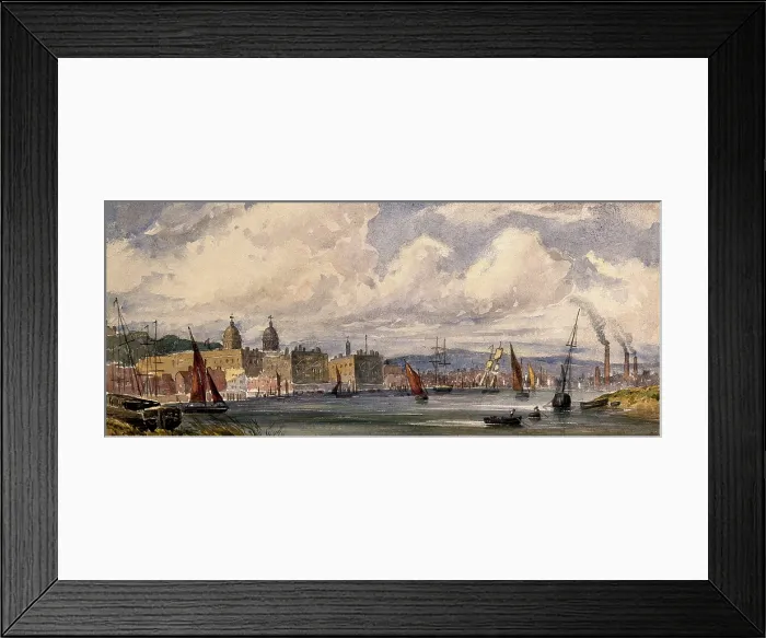 Framed Print : Royal Naval Hospital Greenwich, viewed from afar with many ships in the foreground. Creator: Unknown Framed Print : Royal Naval Hospital Greenwich, viewed from afar with many ships in the foreground. Creator: Unknown