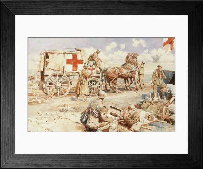 Framed Print : World War I: an advanced dressing station on the Western Front, 1917. Creator: Fortunino Matania Framed Print : World War I: an advanced dressing station on the Western Front, 1917. Creator: Fortunino Matania