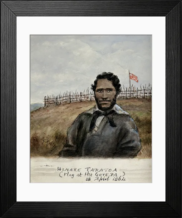 Framed Print : Henare Taratoa: a chief of the Ngai Te Rangi tribe, in the heroic act of getting water... (1864?). Creator: Major HG Robley Framed Print : Henare Taratoa: a chief of the Ngai Te Rangi tribe, in the heroic act of getting water... (1864?). Creator: Major HG Robley