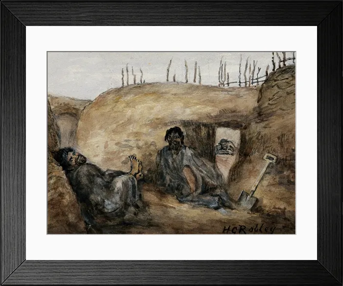 Framed Print : Maori warrior Reweti and a wounded comrade in the Gate Pa pits, 30 April 1864, (1864?). Creator: Major HG Robley Framed Print : Maori warrior Reweti and a wounded comrade in the Gate Pa pits, 30 April 1864, (1864?). Creator: Major HG Robley
