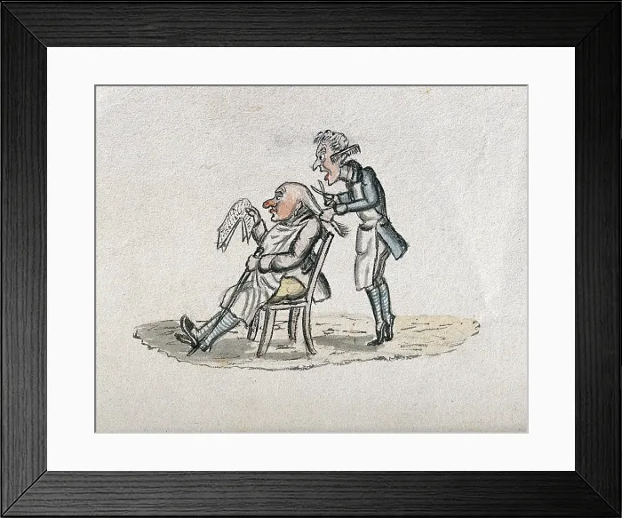 Framed Print : A barber cutting a man's hair. Creator: Unknown. A barber cutting a man's hair. Creator: Unknown Framed Print : A barber cutting a man's hair. Creator: Unknown. A barber cutting a man's hair. Creator: Unknown