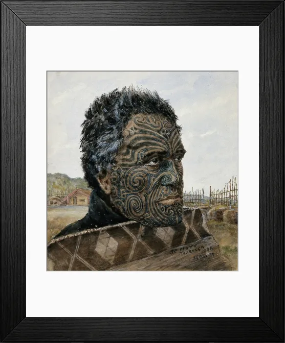 Framed Print : Te Mutu: portrait showing detail of moko design, Tauranga 1864, 1864. Creator: Major HG Robley Framed Print : Te Mutu: portrait showing detail of moko design, Tauranga 1864, 1864. Creator: Major HG Robley