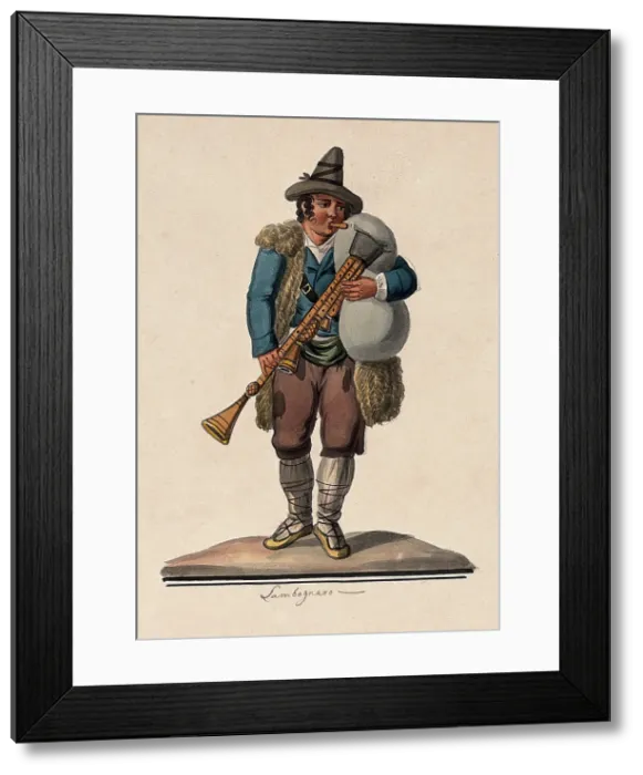 Framed Print : A man playing the bagpipes. Creator: Unknown Framed Print : A man playing the bagpipes. Creator: Unknown
