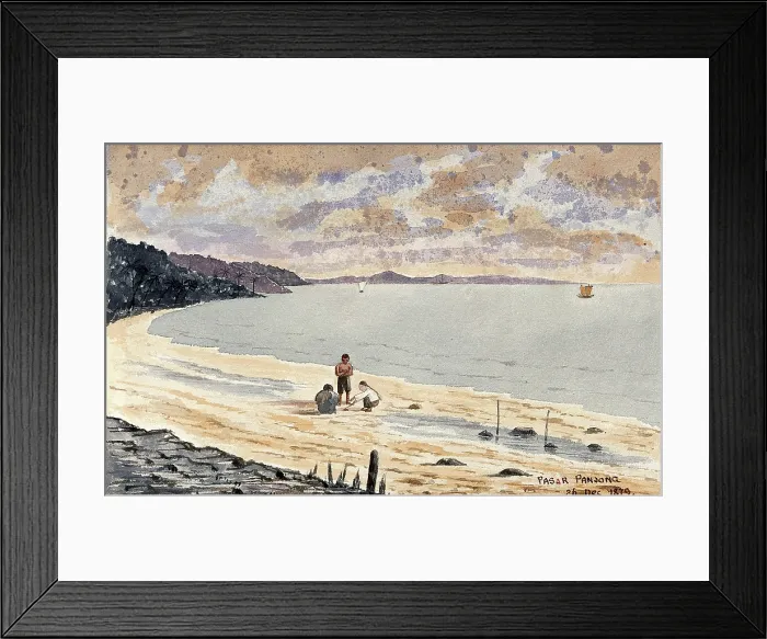 Framed Print : Singapore: a view along the beach at Pasar Panjong, 1879. Creator: John Edmund Taylor Framed Print : Singapore: a view along the beach at Pasar Panjong, 1879. Creator: John Edmund Taylor