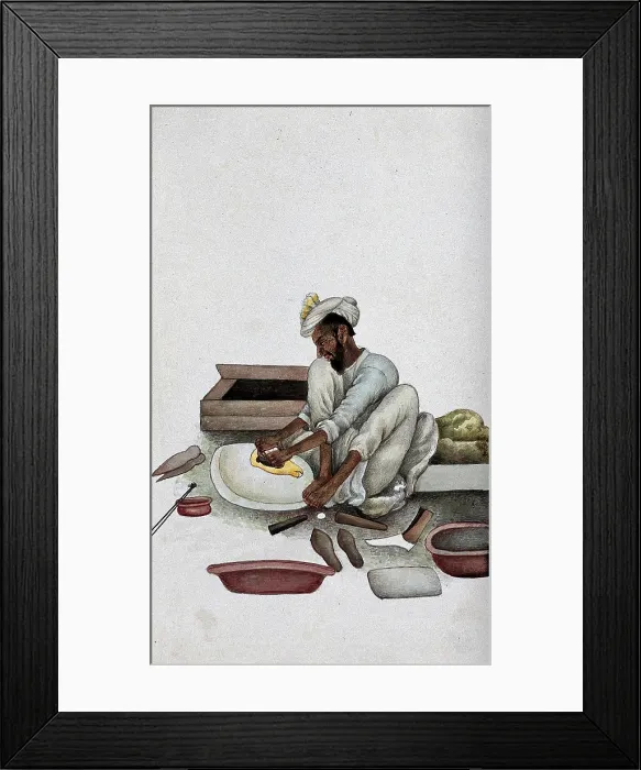Framed Print : A shoemaker making slippers, (between 1800 and 1899?). Creator: Unknown Framed Print : A shoemaker making slippers, (between 1800 and 1899?). Creator: Unknown