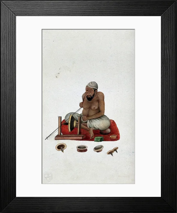 Framed Print : A lapidary at work cutting and polishing stones, (between 1800 and 1899?). Creator: Unknown Framed Print : A lapidary at work cutting and polishing stones, (between 1800 and 1899?). Creator: Unknown