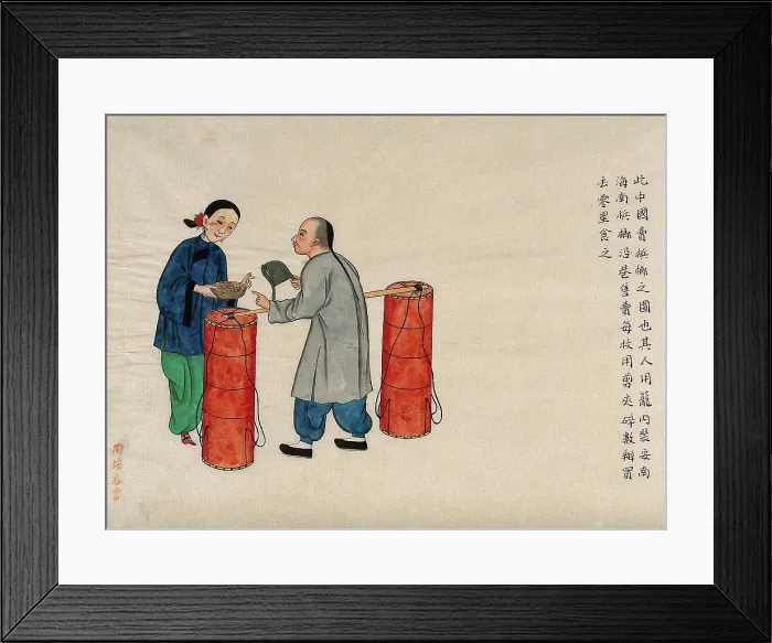 Framed Print : A betel (areca) nut seller, being paid by a woman customer, 1890. Creator: Pei Qun Zhou Framed Print : A betel (areca) nut seller, being paid by a woman customer, 1890. Creator: Pei Qun Zhou