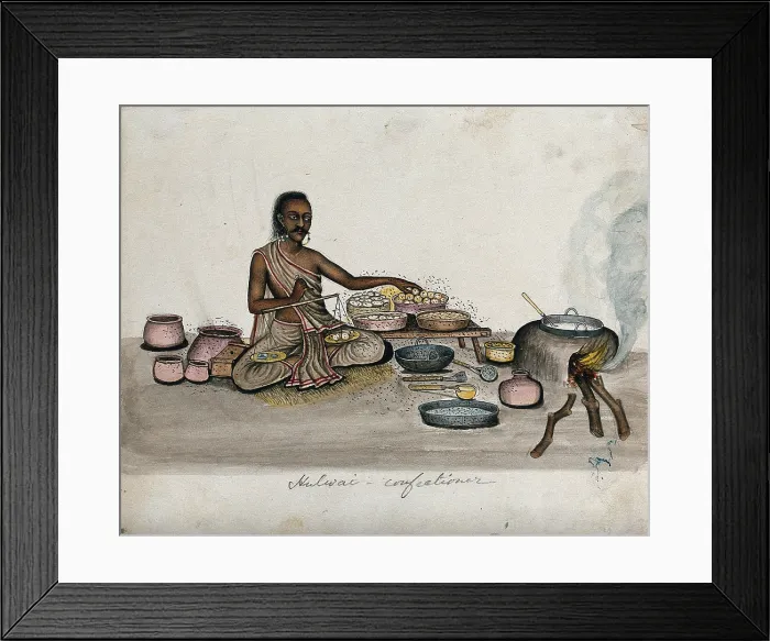 Framed Print : A halwai (sweet maker) weighing some mithai (sweets), (between 1800 and 1899?). Creator: Unknown Framed Print : A halwai (sweet maker) weighing some mithai (sweets), (between 1800 and 1899?). Creator: Unknown