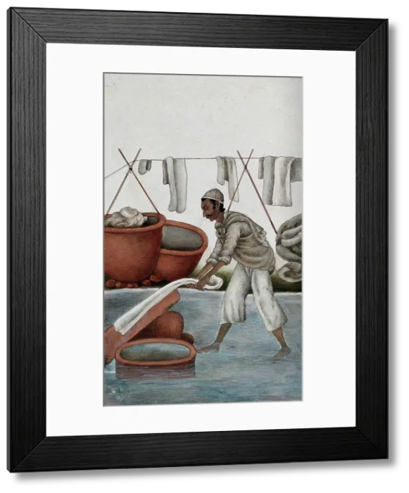 Framed Print : Delhi: a washerman washing clothes, (between 1800 and 1899?). Creator: Unknown Framed Print : Delhi: a washerman washing clothes, (between 1800 and 1899?). Creator: Unknown