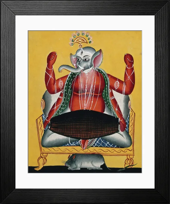 Framed Print : Ganesh playing the dhola (double drum), c1890. Creator: Unknown Framed Print : Ganesh playing the dhola (double drum), c1890. Creator: Unknown