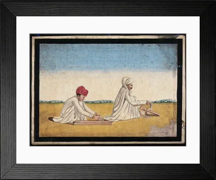 Framed Print : Two carpenters, possibly father and son, at work, (between 1800 and 1899?). Creator: Unknown Framed Print : Two carpenters, possibly father and son, at work, (between 1800 and 1899?). Creator: Unknown
