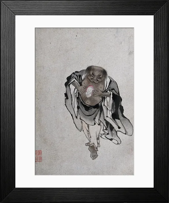 Framed Print : A Chinese man standing revealing a portrait of a man within his chest, (between 1800 and 1899?). Creator: Unknown Framed Print : A Chinese man standing revealing a portrait of a man within his chest, (between 1800 and 1899?). Creator: Unknown