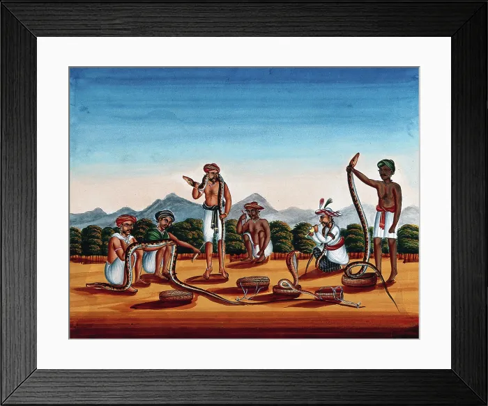 Framed Print : Six snake charmers displaying their snakes, (between 1800 and 1899?). Creator: Unknown Framed Print : Six snake charmers displaying their snakes, (between 1800 and 1899?). Creator: Unknown