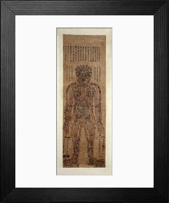Framed Print : Human body showing acupuncture points; anterior view, (1800-1850?). Creator: Unknown Framed Print : Human body showing acupuncture points; anterior view, (1800-1850?). Creator: Unknown